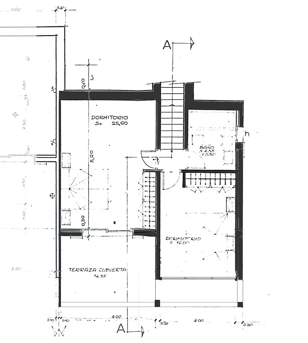 Lower floor plan: two bedrooms, two balconies, bathroom and garage - Bougainvillea 15